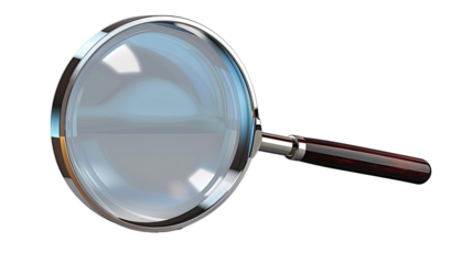 Magnifying Glass Close-Up: A pristine magnifying glass, its polished metallic frame gleaming, offers a detailed perspective, inviting viewers to explore, discover, and observe closely.