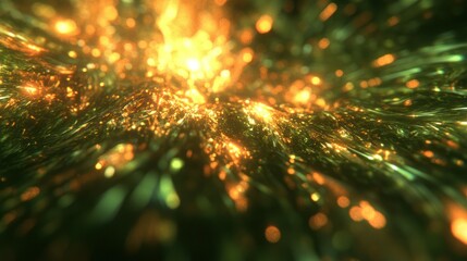 Abstract image of blurred green & gold lights emanating from central point