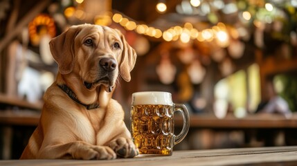 Adorable Dog Enjoying a Beer at a Pub