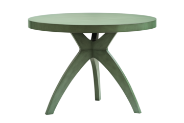Modern green round table isolated on a transparent or white background, cut-out, PNG