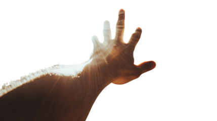 Reaching for Sunlight: A hand outstretched, illuminated by the sun's rays, symbolizing aspiration and new beginnings