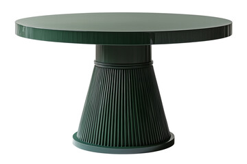 Modern green round table isolated on a transparent or white background, cut-out, PNG