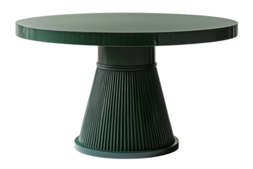 Modern green round table isolated on a transparent or white background, cut-out, PNG