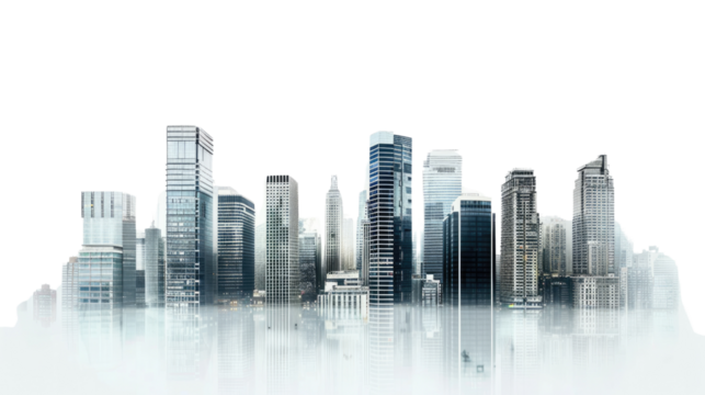 Urban Skyline in Silhouette: A mesmerizing, minimalist panorama of a modern city skyline, featuring imposing skyscrapers and architectural feats silhouetted against a hazy ambiance - Powered by Adobe