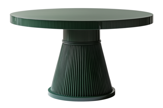 Modern green round table isolated on a transparent or white background, cut-out, PNG
