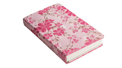 Floral Notebook: A beautifully designed notebook features a delicate pattern of pink floral blossoms, showcasing both the object and its aesthetic appeal.