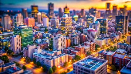 Obraz premium Miniature Cityscape: Tilt-Shift Negative Space Architecture