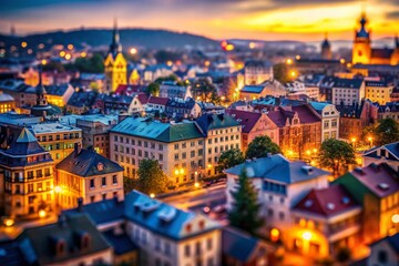 Obraz premium Miniature Cityscape: Tilt-Shift Photography of Urban Life at Twilight