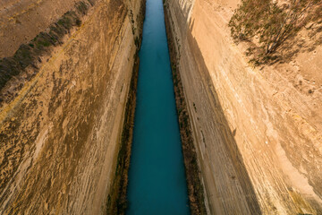 Corinth Canal connecting the Gulf of Corinth in the Ionian Sea with the Saronic Gulf in the Aegean Sea