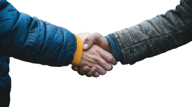 United in Agreement: A close-up shot of two individuals shaking hands, emphasizing the moment of connection and agreement. capturing the essence of collaboration. 