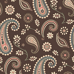 Fototapeta premium Brown and Gold Paisley Floral Motif
