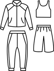 Pickleball Sport Outfit Gear And Equipment Outline Line Art Illustration Graphic Icon for Active Lifestyle Designs