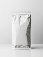 Shiny White Standup Pouch Packaging Mockup with Zipper on White Surface
