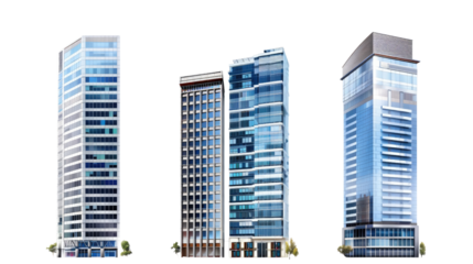 City Skyline: An imposing collection of contemporary skyscrapers, showcasing modern architectural designs and reflective glass facades, reaching towards the sky.