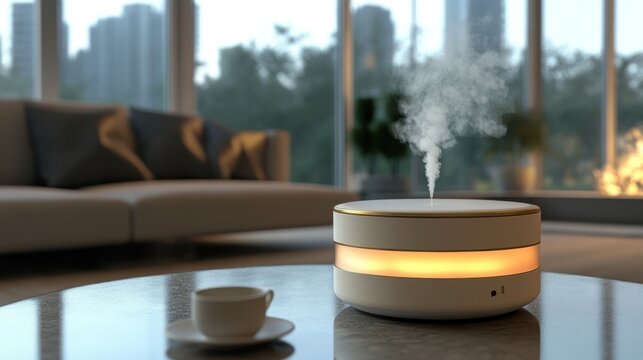 Modern Diffuser on Coffee Table with City View