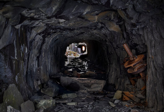 Former Mine Working Slate Cavern Tunnel at Dinorwig Quarry (Dinorwic Quarry), Eryri (Snowdonia National Park), North Wales