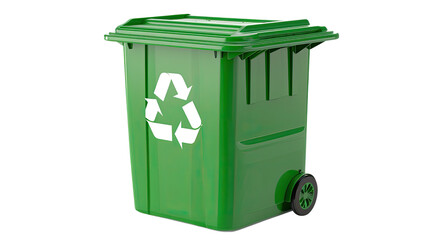 Green Recycling Bin: A vibrant green recycling bin prominently displays the universal recycling symbol. this shot encourages eco-consciousness