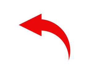 A simple, red, curved arrow pointing to the left icon. Direction symbol. Arrow symbol illustration on transparent background PNG. 