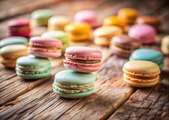 Obraz premium Miniature Pastel Macarons, Tilt-Shift Delight: Sweet Treats Photography