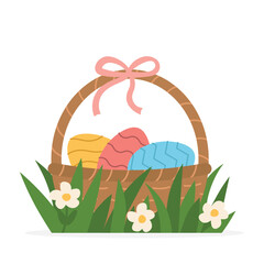 Fototapeta premium basket full with colorful easter eggs in the grass; concept of egg hunt which is a game typically played during Easter -vector illustration