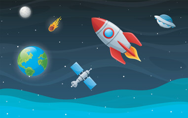 Naklejka premium illustration of Space rocket launch in universe