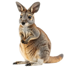 Hopping Wallaby with Visible Pouch and Short Fur Isolated on Transparent Background
