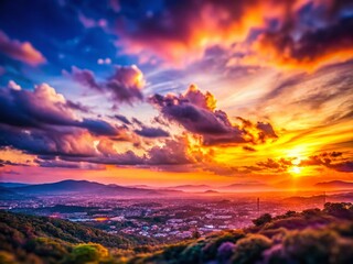 Obraz premium Miniature Sunset: Orange and Purple Sky Tilt-Shift Photography