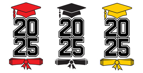 Graduation 2025 Design Numbers Cap Scroll Celebration Year Achievement Congrats Symbol