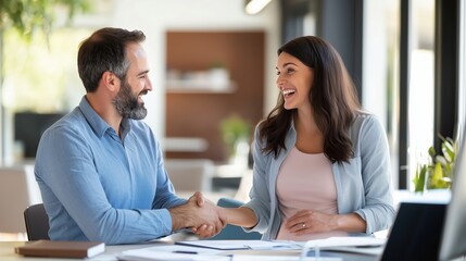 Excited Pregnant Couple Signing Real Estate Contract with Agent