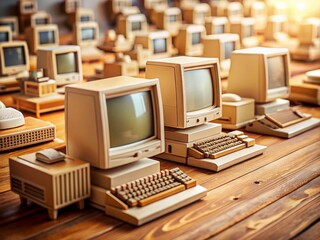 Fototapeta premium Miniature Vintage Apple Computers, Retro Tech, Tilt-Shift Photography