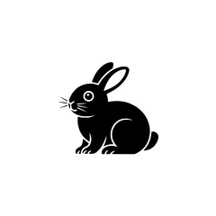 Minimalist Black Rabbit Silhouette on White Background