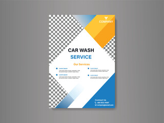 Modern Geometric Car Wash Service Flyer Design with Orange, Light Blue, and White Accents