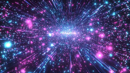 Obraz premium Cosmic explosion, vibrant rays, dark space