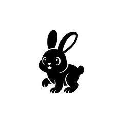 Cute Black Bunny Silhouette, Minimalist Vector Illustration on White