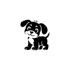 Adorable Black and White Puppy Cartoon Illustration - Playful, Happy Design