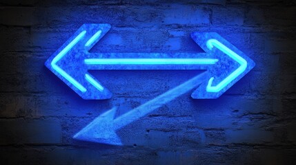 Neon double arrows on brick wall
