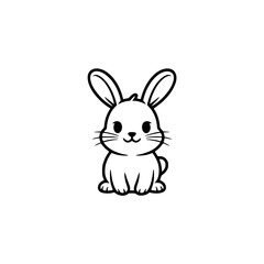 Adorable Cartoon Bunny Illustration, Minimalist Black & White Design