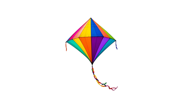 Colorful diamond-shaped kite flying with a string png