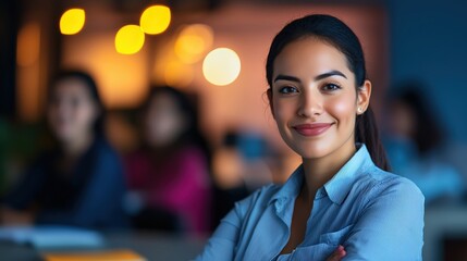 Obraz premium Confident Latina Businesswoman Leading Startup Brainstorming Session