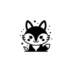 Adorable Black & White Cartoon Fox Illustration