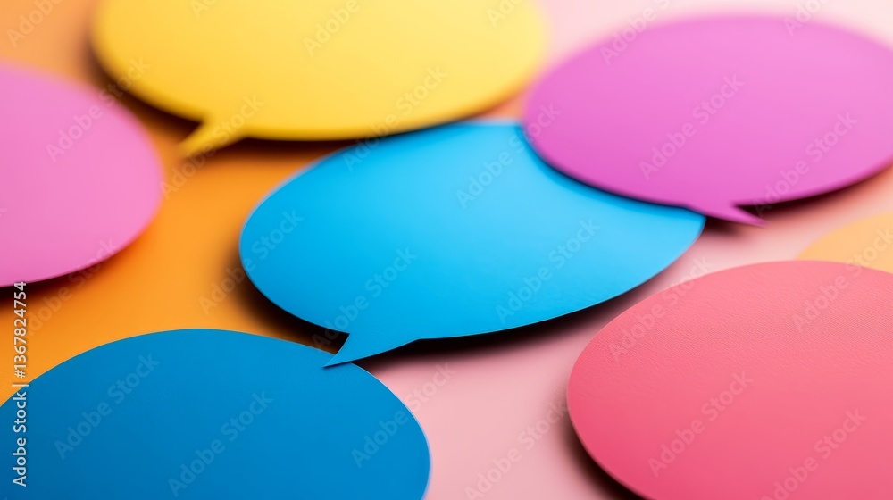 Poster A lively array of speech bubbles in different shapes overlaps a smooth gradient background, capturing the essence of conversation and communication