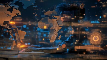 African american woman coding with blue glowing interface footage. Software development motion clip with digital technology and futuristic visual effects. - Powered by Adobe