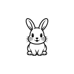 Smiling Bunny Illustration: Minimalist Black Line Art on White, Cute & Playful.