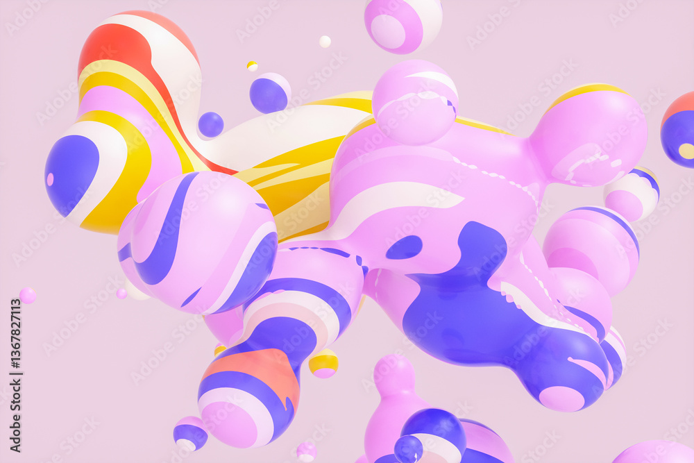 Aufkleber Abstract 3d art background with colorful marble spheres floating. liquid blobs. soap bubbles.