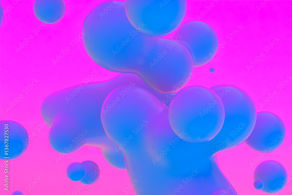 Fototapete abstract 3d art background with vibrant spheres floating. liquid blobs. soap bubbles.