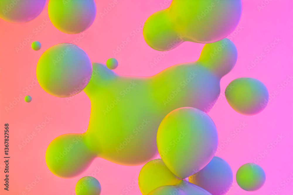 Aufkleber Abstract 3d art background with vibrant spheres floating. liquid blobs. soap bubbles.
