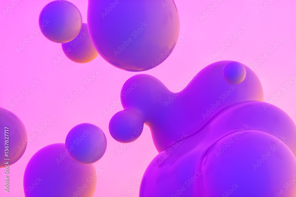 Aufkleber Abstract 3d art background with vibrant spheres floating. liquid blobs. soap bubbles.
