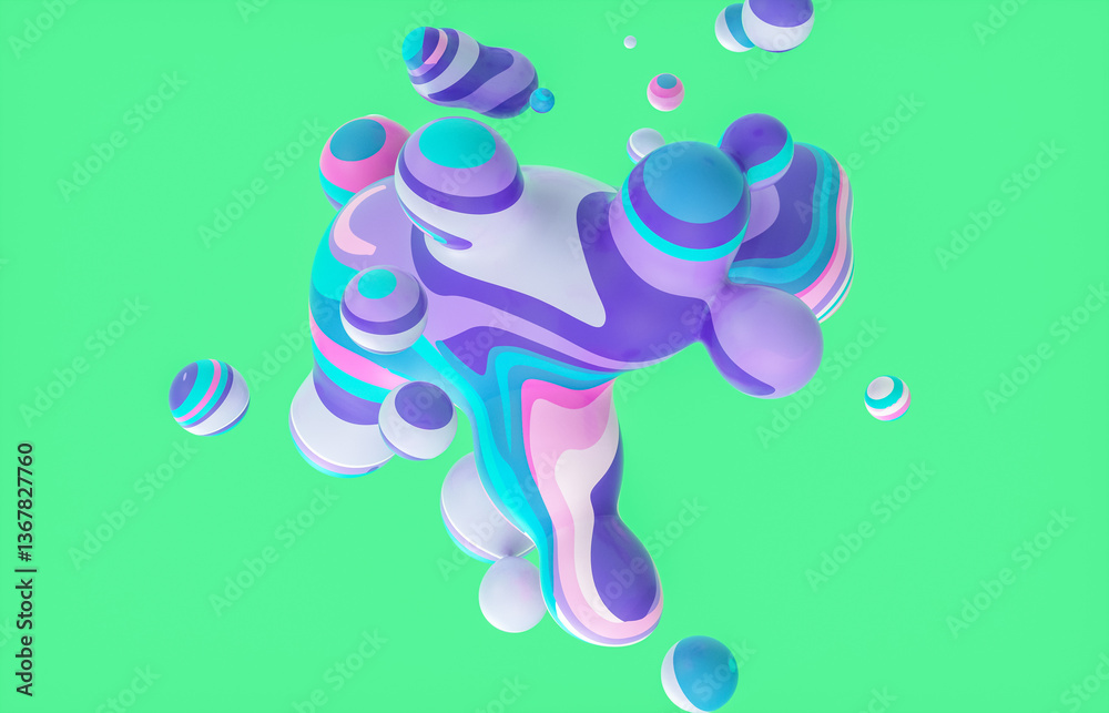 Leinwandbilder abstract 3d art background with colorful marble spheres floating. liquid blobs. soap bubbles.