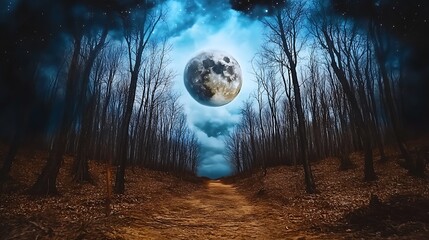 Naklejka premium Discovering the mysteries of a dark forest beneath a star-studded night sky