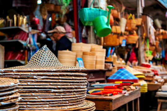 Household items and woven hats at Youbu Old Town, Lanxi County, Jinhua City, Zhejiang